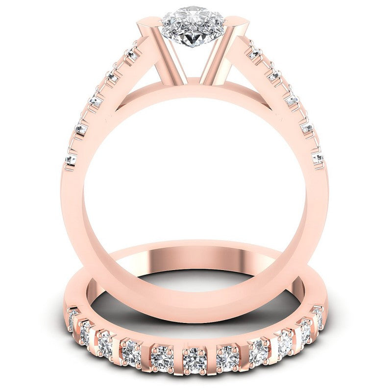 Round And Pear Cut Diamonds Bridal Set in 18KT Yellow Gold