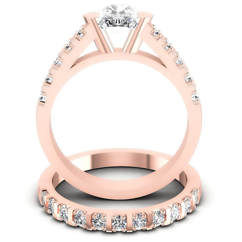 Round And Emerald Cut Diamonds Bridal Set in 18KT Yellow Gold