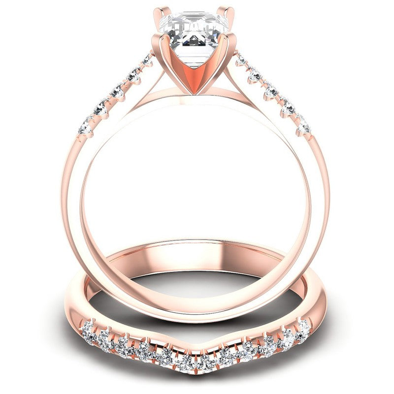 Round And Emerald Cut Diamonds Bridal Set in 18KT Yellow Gold