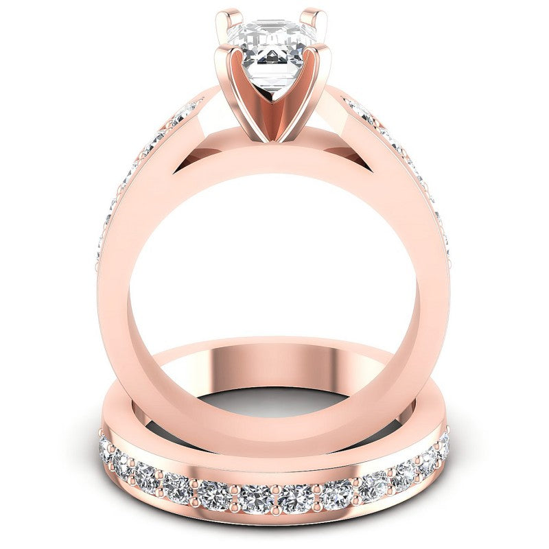 Round And Emerald Cut Diamonds Bridal Set in 18KT Yellow Gold