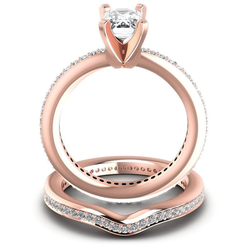 Round And Emerald Cut Diamonds Bridal Set in 18KT Yellow Gold