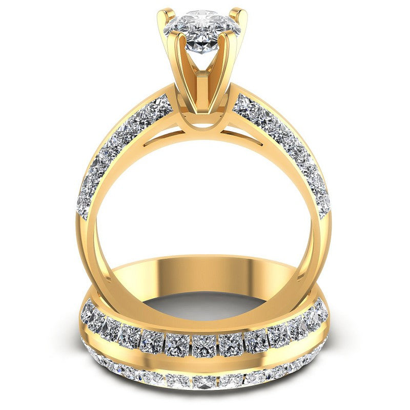 Princess And Pear Cut Diamonds Bridal Set in 14KT Yellow Gold