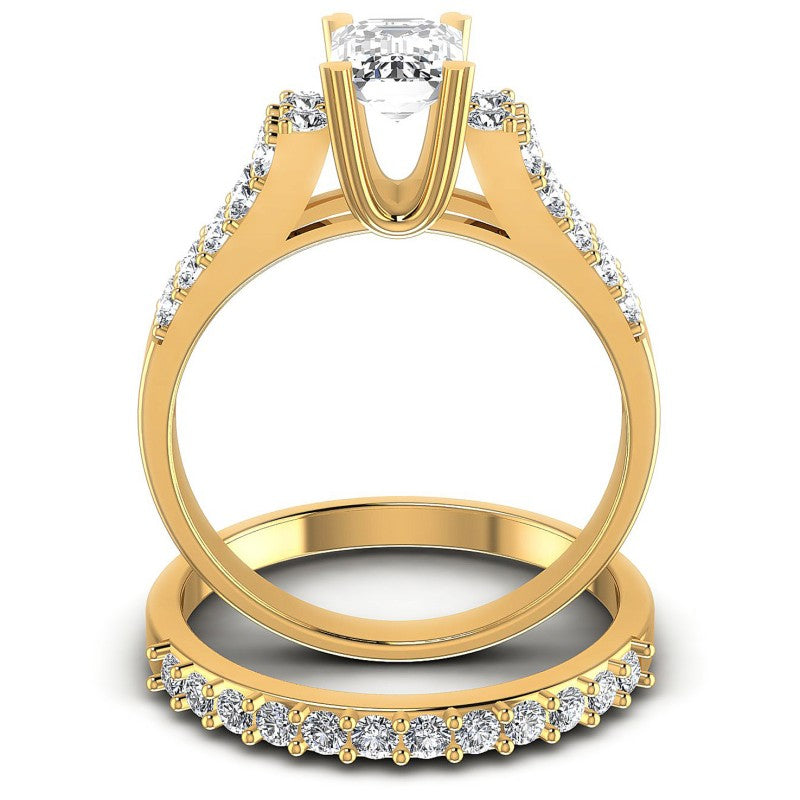 Round And Emerald Cut Diamonds Bridal Set in 14KT Yellow Gold