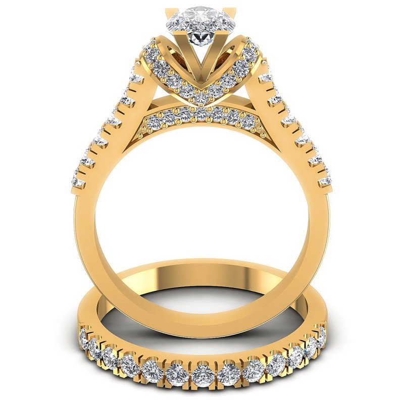 Round And Pear And Princess Cut Diamonds Bridal Set in 14KT Yellow Gold