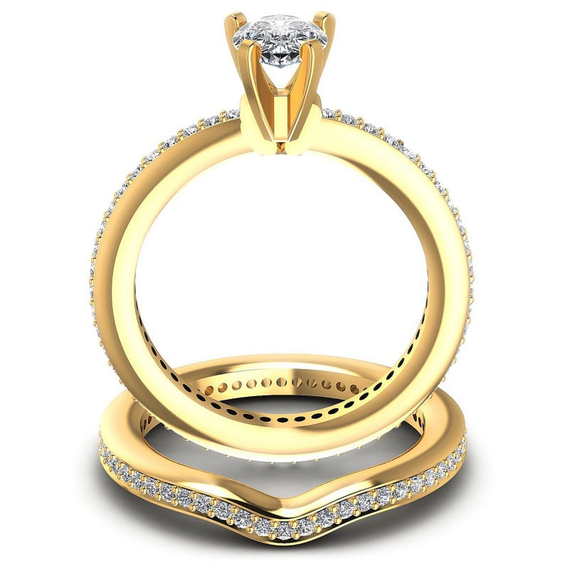 Round And Pear Cut Diamonds Bridal Set in 14KT Yellow Gold
