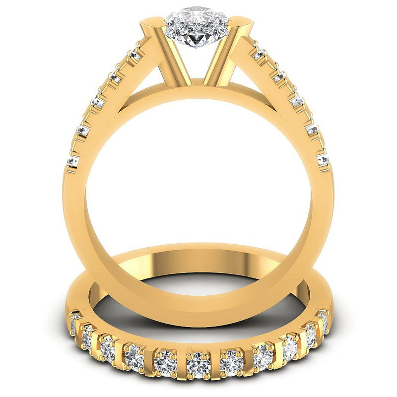 Round And Pear Cut Diamonds Bridal Set in 14KT Yellow Gold