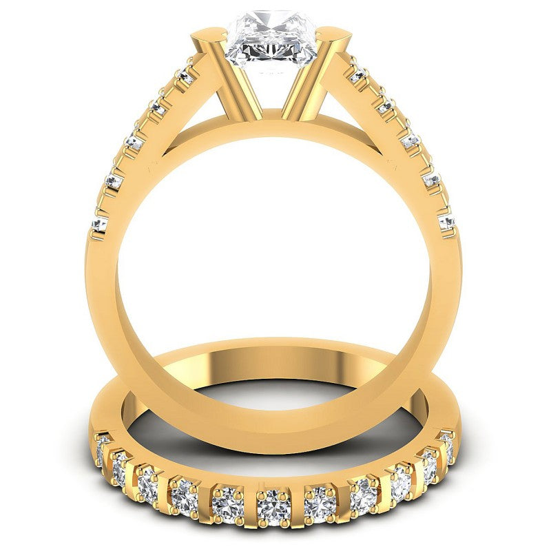 Round And Emerald Cut Diamonds Bridal Set in 14KT Yellow Gold