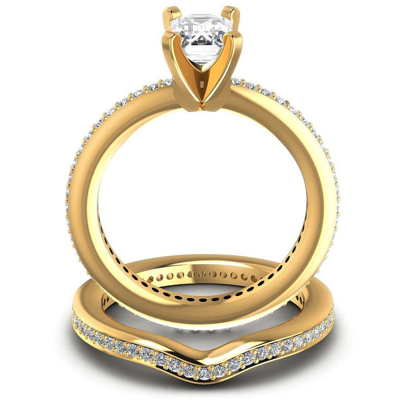 Round And Emerald Cut Diamonds Bridal Set in 14KT Yellow Gold