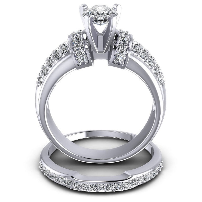 Round And Pear Cut Diamonds Bridal Set in 14KT Yellow Gold