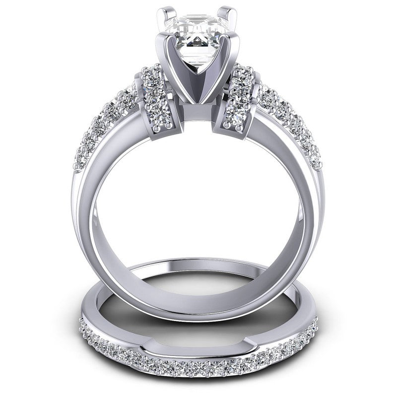 Round And Emerald Cut Diamonds Bridal Set in 14KT Yellow Gold