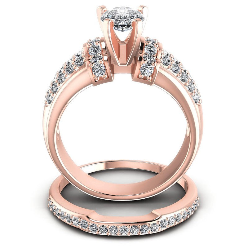 Round And Pear Cut Diamonds Bridal Set in 18KT Yellow Gold