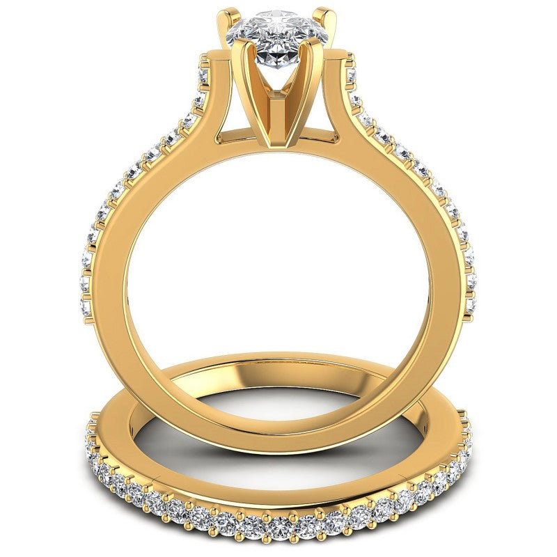 Round And Pear Cut Diamonds Bridal Set in 14KT Yellow Gold