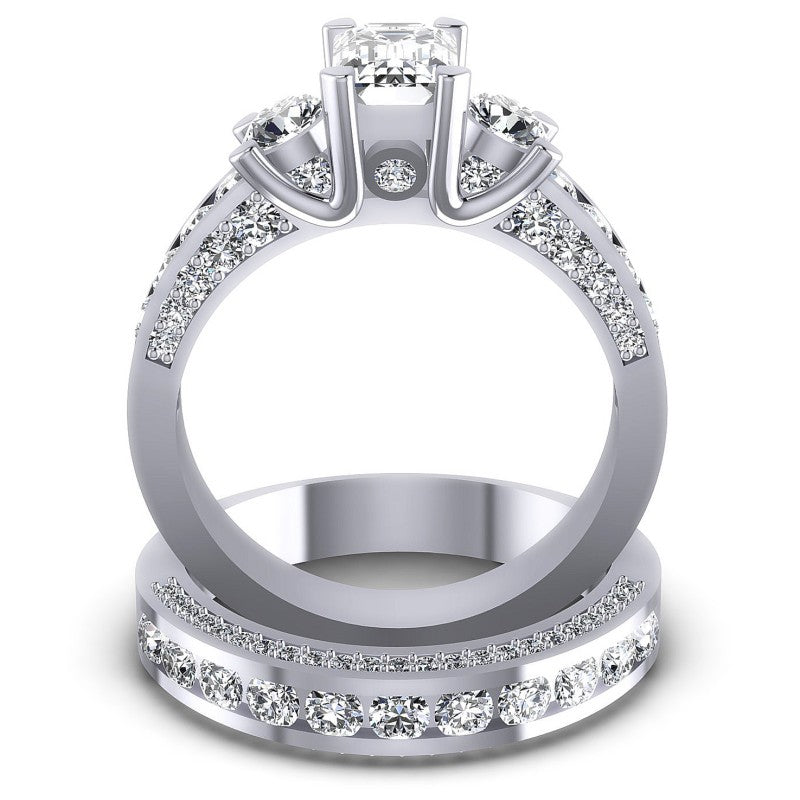 Round And Emerald Cut Diamonds Bridal Set in 14KT Yellow Gold