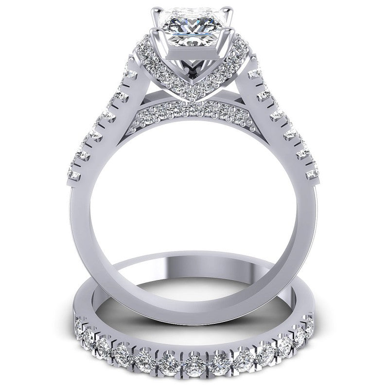 Round And Princess Cut Diamonds Bridal Set in 14KT Yellow Gold