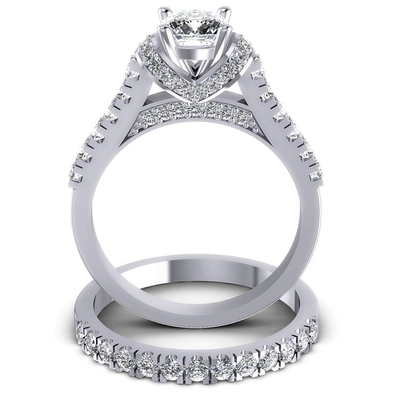Round And Cushion Cut Diamonds Bridal Set in 14KT Yellow Gold