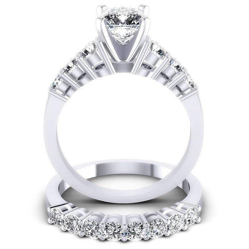 Round And Emerald Cut Diamonds Bridal Set in 14KT Yellow Gold