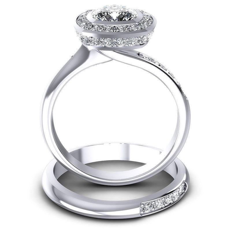 Round And Cushion Cut Diamonds Bridal Set in 14KT Yellow Gold