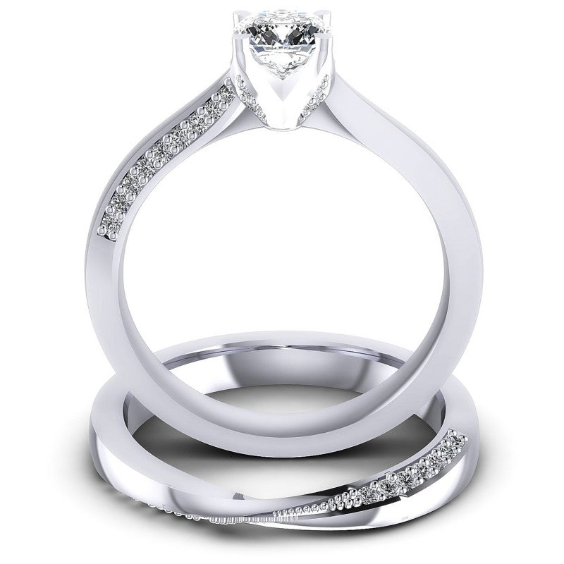 Round And Cushion Cut Diamonds Bridal Set in 14KT Yellow Gold