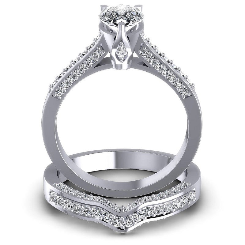 Round And Pear Cut Diamonds Bridal Set in 14KT Yellow Gold