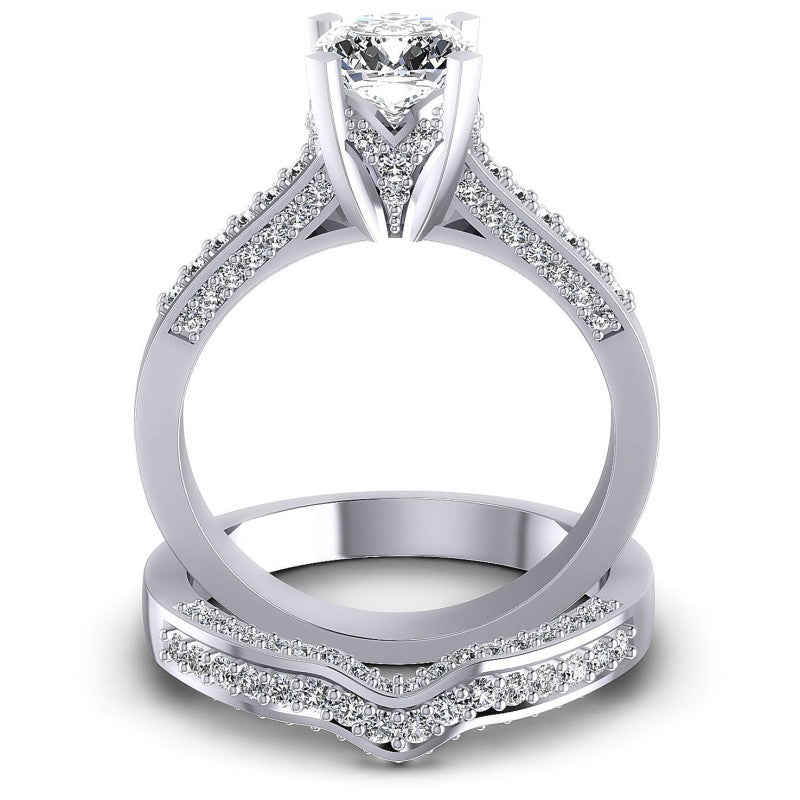 Round And Emerald Cut Diamonds Bridal Set in 14KT Yellow Gold