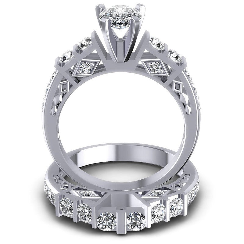 Round And Pear Cut Diamonds Bridal Set in 14KT Yellow Gold