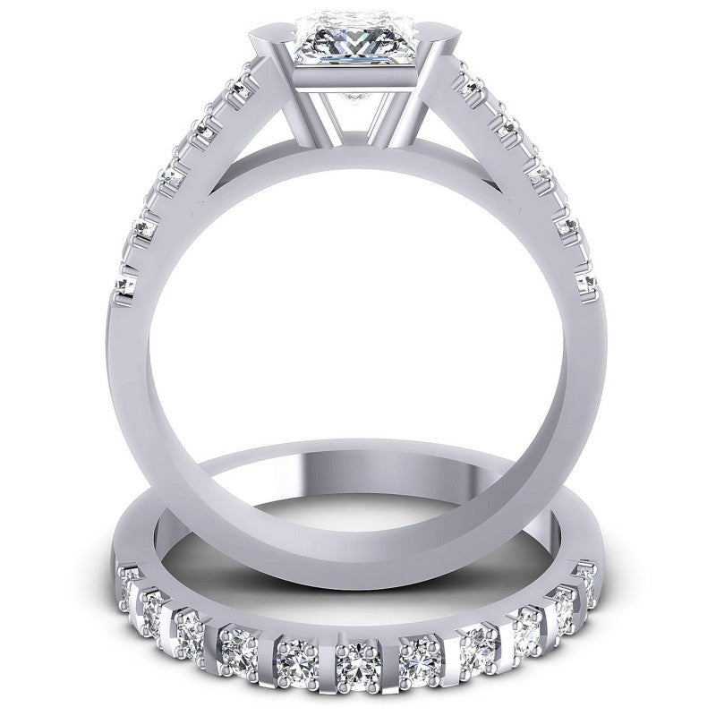 Round And Princess Cut Diamonds Bridal Set in 14KT Yellow Gold