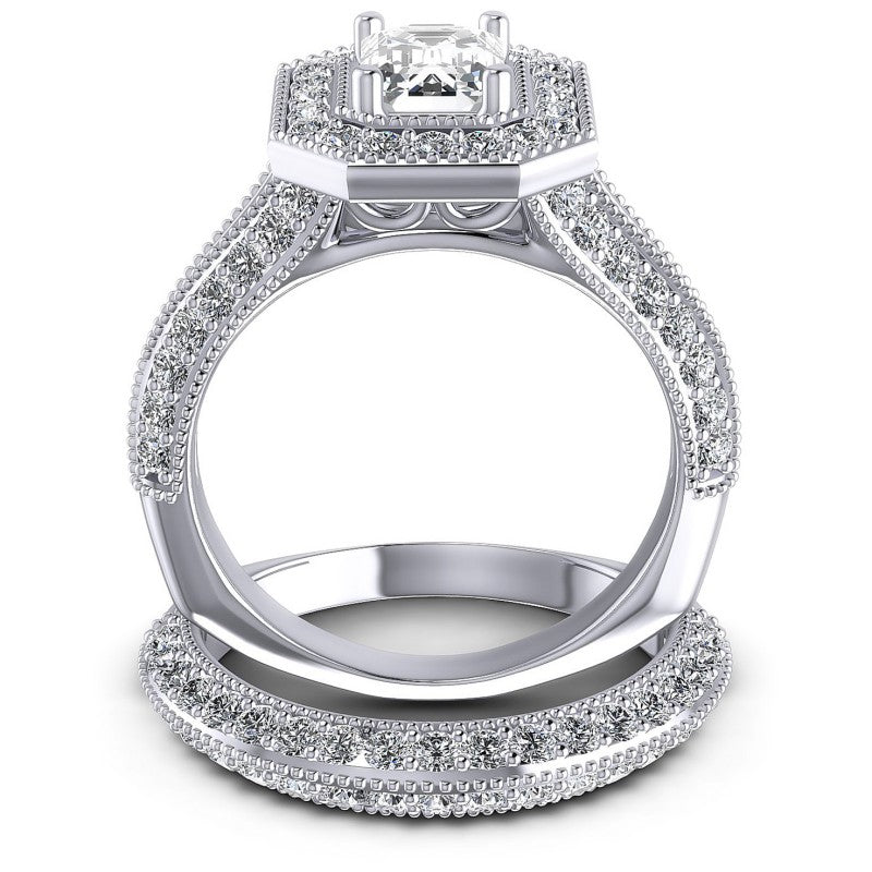 Round And Emerald Cut Diamonds Bridal Set in 14KT Yellow Gold