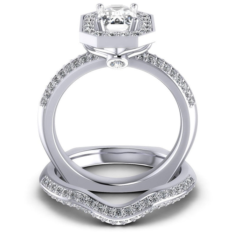 Round And Emerald Cut Diamonds Bridal Set in 14KT Yellow Gold