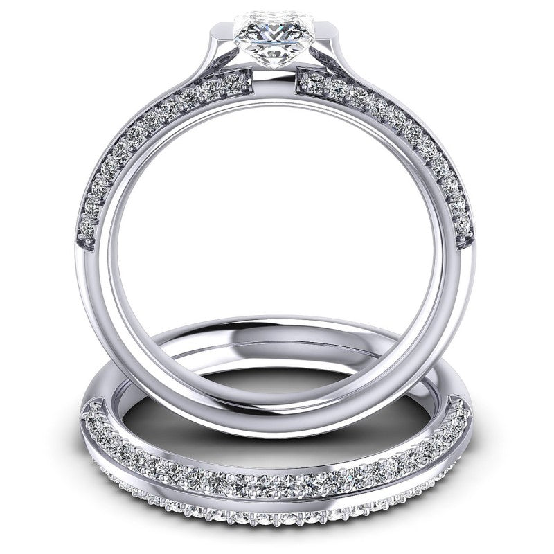 Round And Princess Cut Diamonds Bridal Set in 14KT Yellow Gold