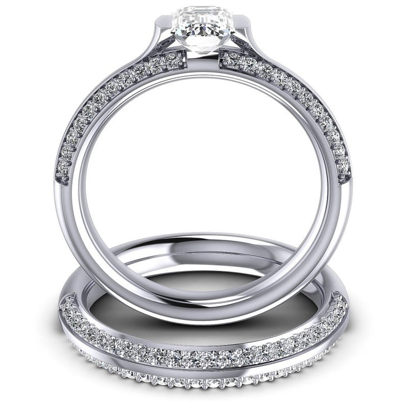 Round And Emerald Cut Diamonds Bridal Set in 14KT Yellow Gold