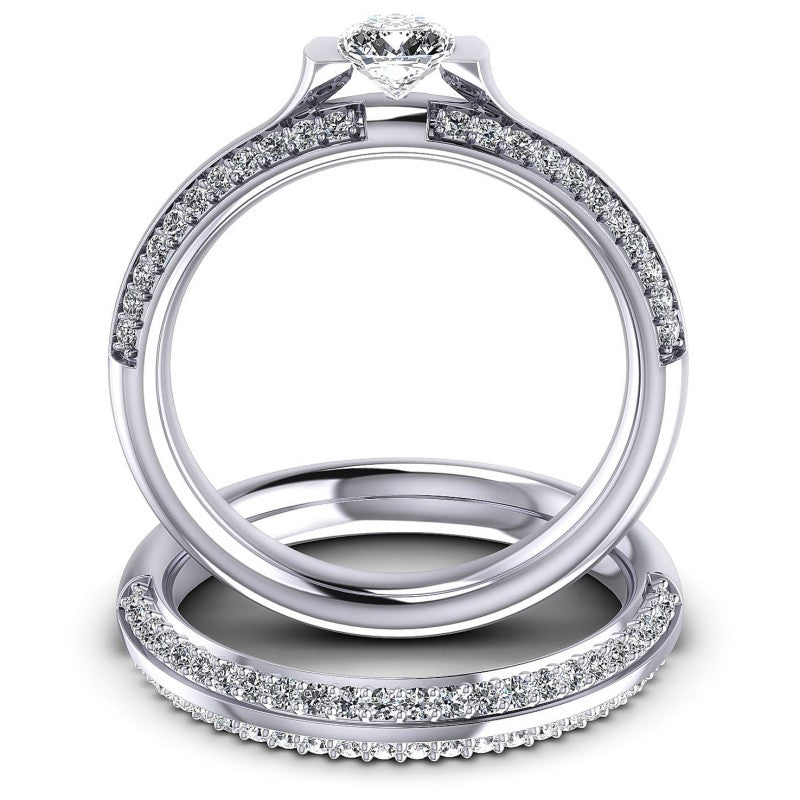 Round And Cushion Cut Diamonds Bridal Set in 14KT Yellow Gold