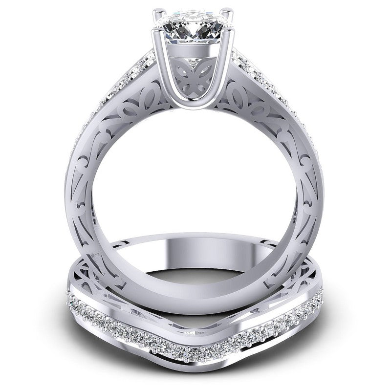 Round And Cushion Cut Diamonds Bridal Set in 14KT Yellow Gold
