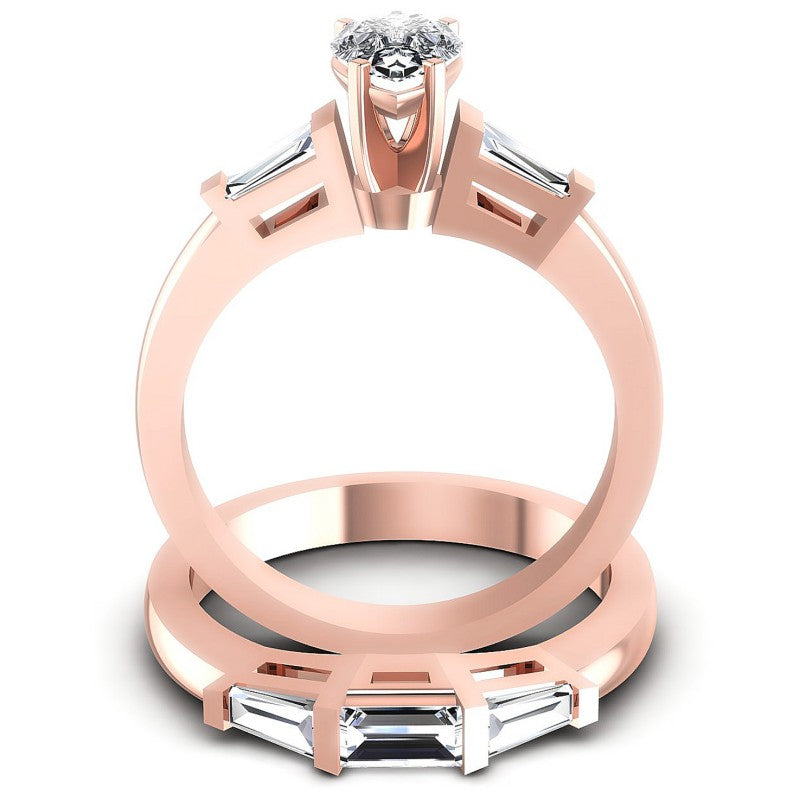 Baguette And Pear Cut Diamonds Bridal Set in 18KT Yellow Gold