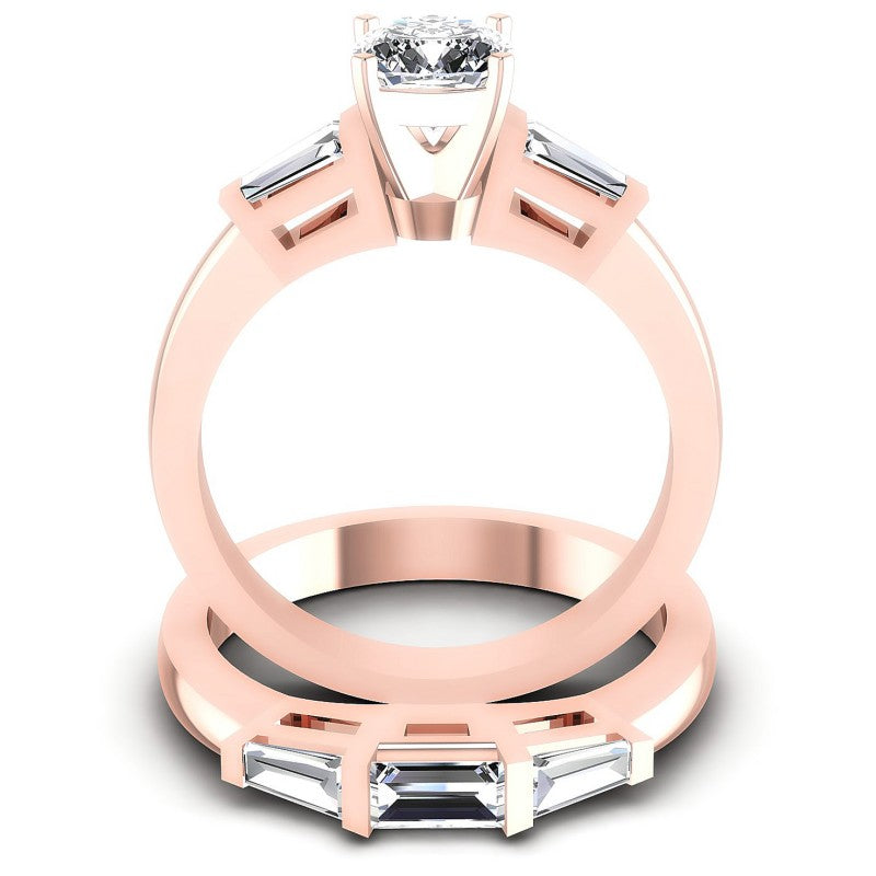Baguette And Round And Cushion Cut Diamonds Bridal Set in 18KT Yellow Gold