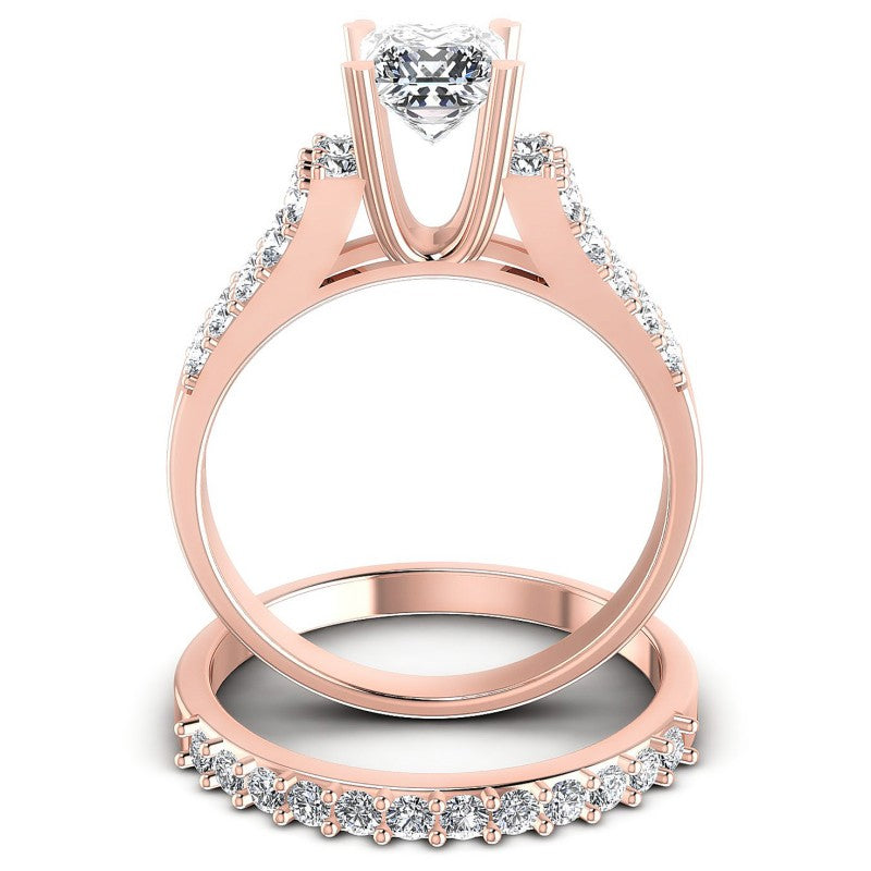 Round And Princess Cut Diamonds Bridal Set in 18KT Yellow Gold