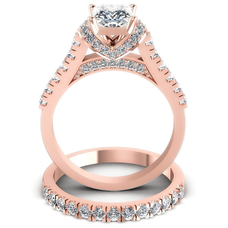 Round And Princess Cut Diamonds Bridal Set in 18KT Yellow Gold