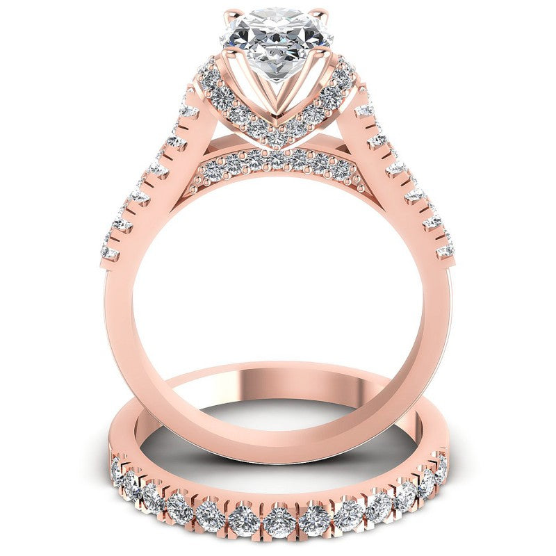 Round And Oval Cut Diamonds Bridal Set in 18KT Yellow Gold