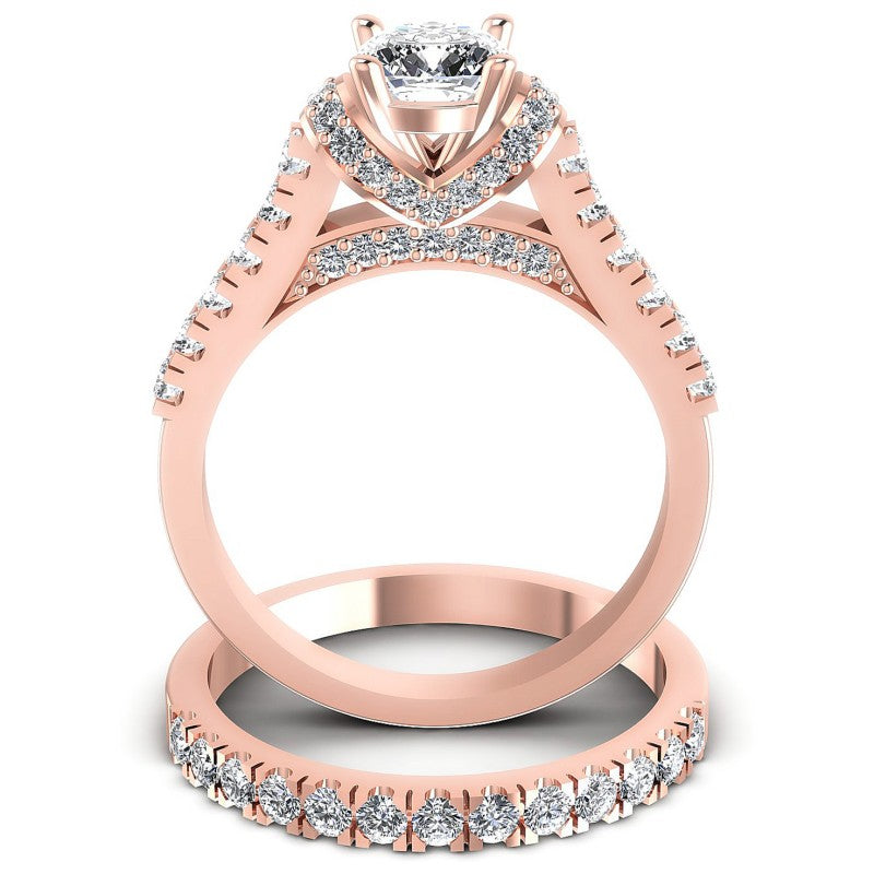 Round And Cushion Cut Diamonds Bridal Set in 18KT Yellow Gold