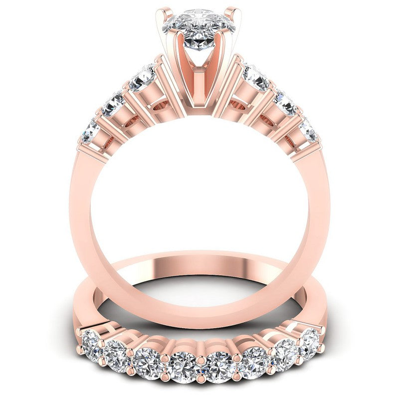 Round And Pear Cut Diamonds Bridal Set in 18KT Yellow Gold