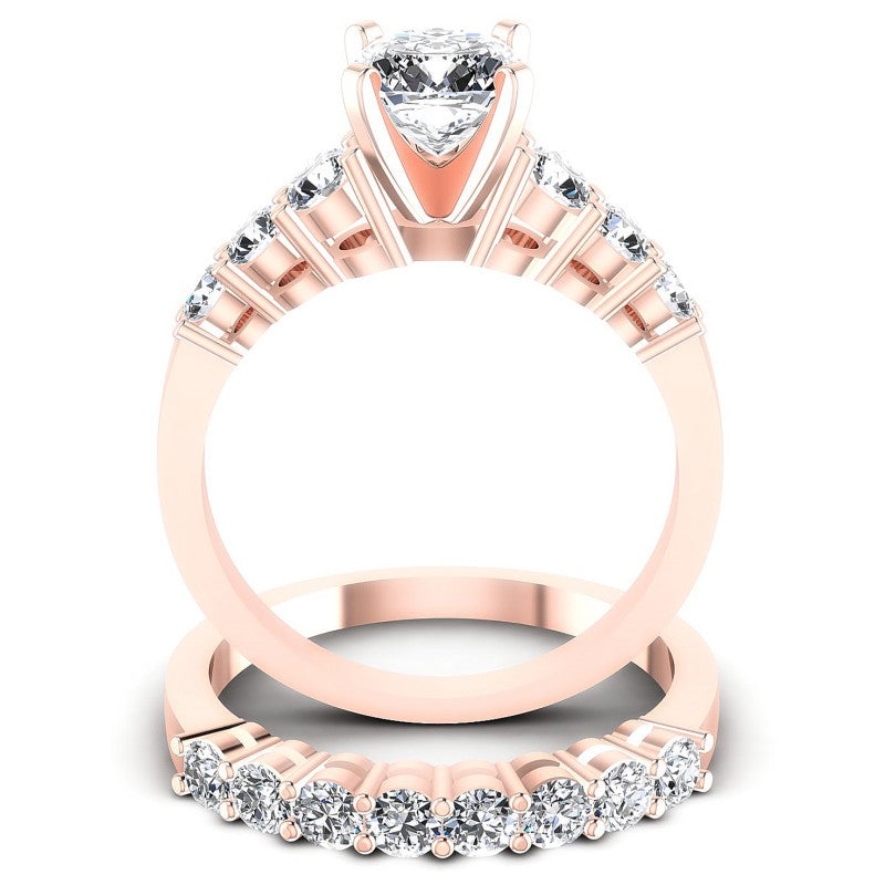 Round And Emerald Cut Diamonds Bridal Set in 18KT Yellow Gold