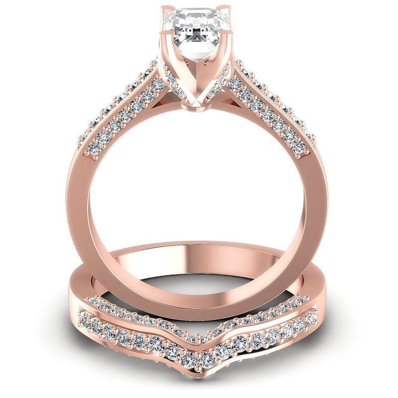 Round And Emerald Cut Diamonds Bridal Set in 18KT Yellow Gold