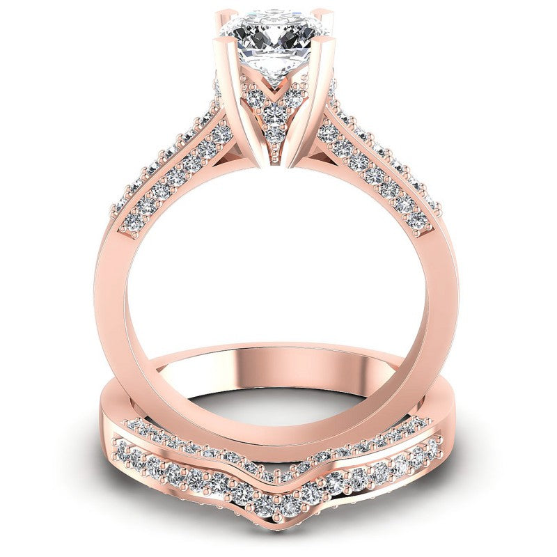 Round And Emerald Cut Diamonds Bridal Set in 18KT Yellow Gold
