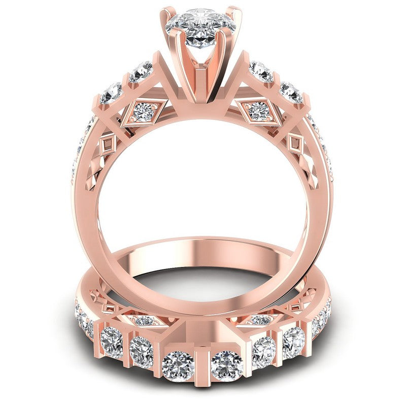 Round And Pear Cut Diamonds Bridal Set in 18KT Yellow Gold
