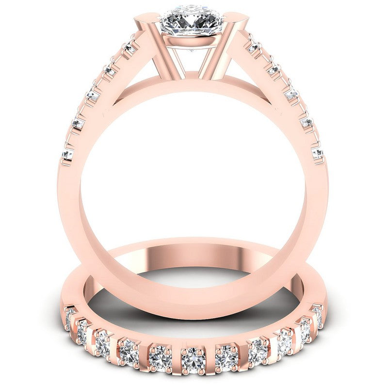 Round And Cushion Cut Diamonds Bridal Set in 18KT Yellow Gold