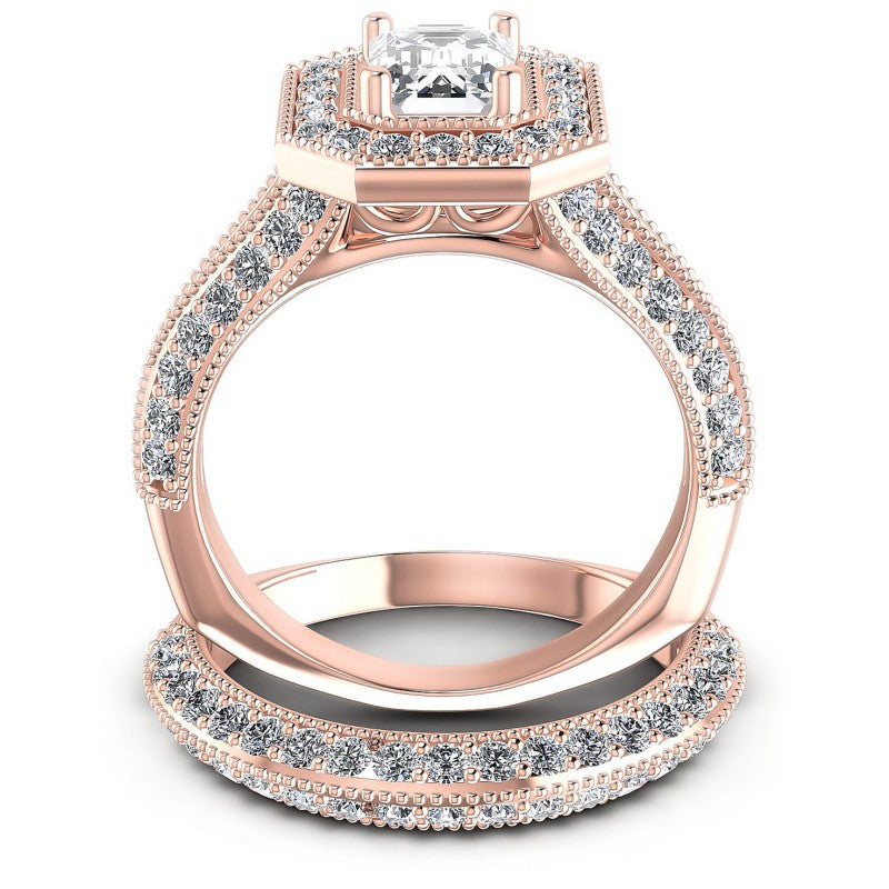 Round And Emerald Cut Diamonds Bridal Set in 18KT Yellow Gold