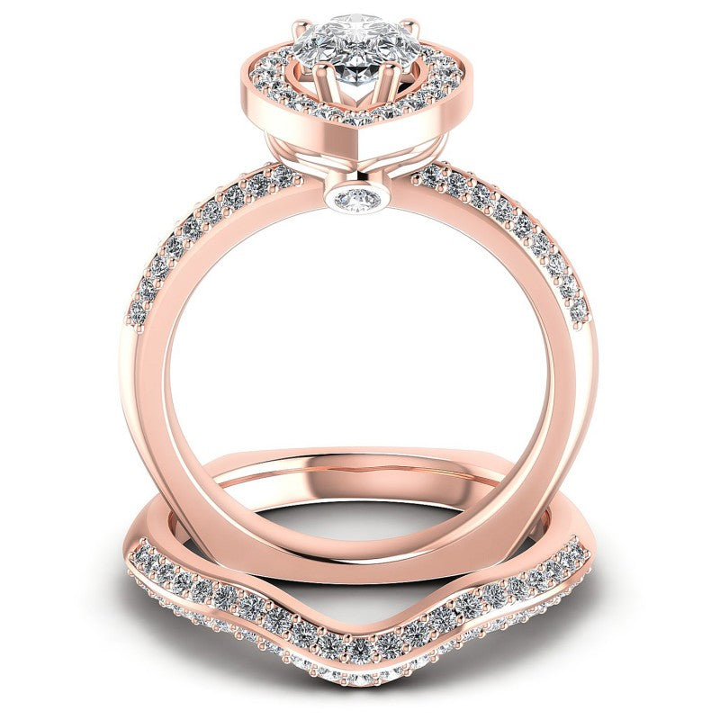 Round And Pear Cut Diamonds Bridal Set in 18KT Yellow Gold