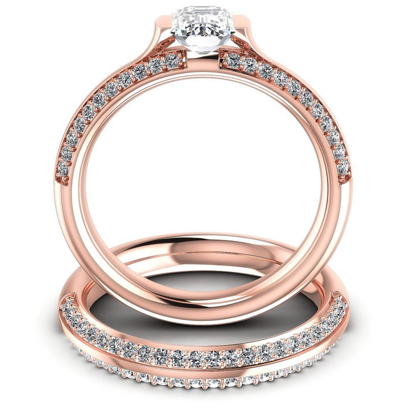 Round And Emerald Cut Diamonds Bridal Set in 18KT Yellow Gold