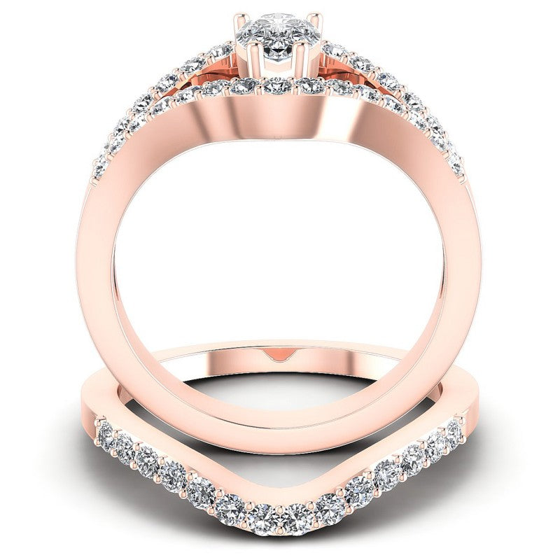 Round And Pear Cut Diamonds Bridal Set in 18KT Yellow Gold