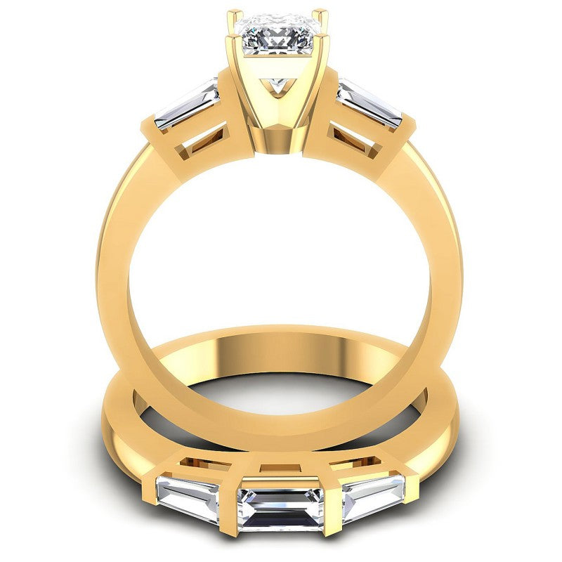 Baguette And Princess Cut Diamonds Bridal Set in 14KT Yellow Gold