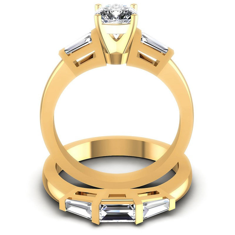 Baguette And Round And Cushion Cut Diamonds Bridal Set in 14KT Yellow Gold
